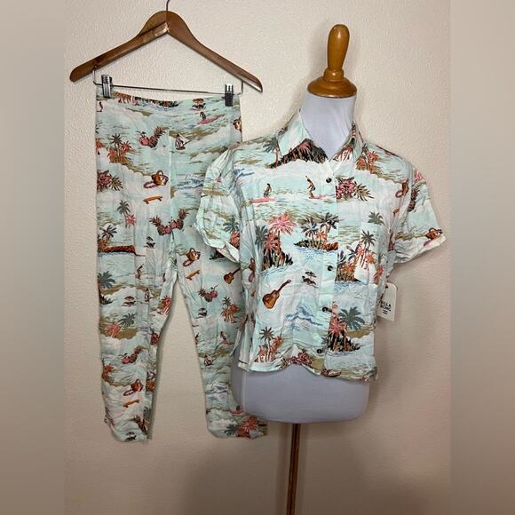 Billabong Hana Koa Beach surfer short sleeve button shirt & pants set NEW SMALL - Picture 1 of 12